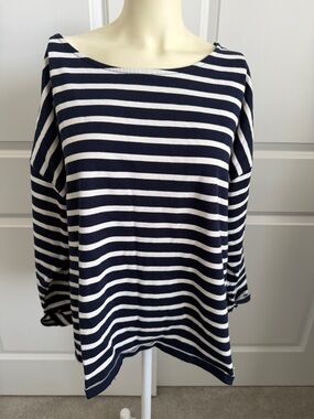 Boden Womens Navy & White Striped Scoop Neck 100% Cotton Knit Top XL